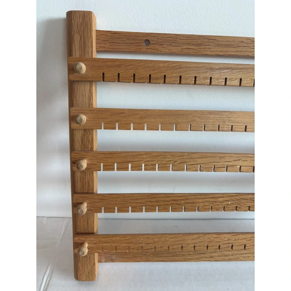 Vintage Oak Wood Wall Mounted Earring Holder Jewelry Organizer Rack 5 Tier Pegs